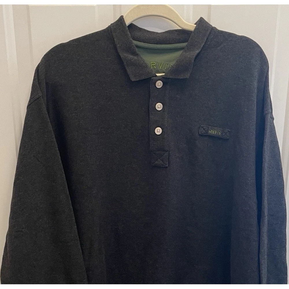 Orvis Gray 1/4 Button Polo Sweatshirt Thick Cotton Shirt Mens XXL Golf Outdoor